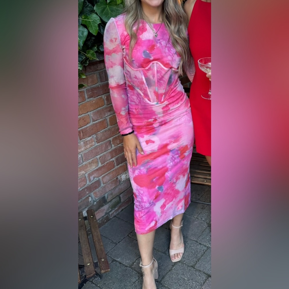 Bardot Pink Tie-Dye Midi Dress